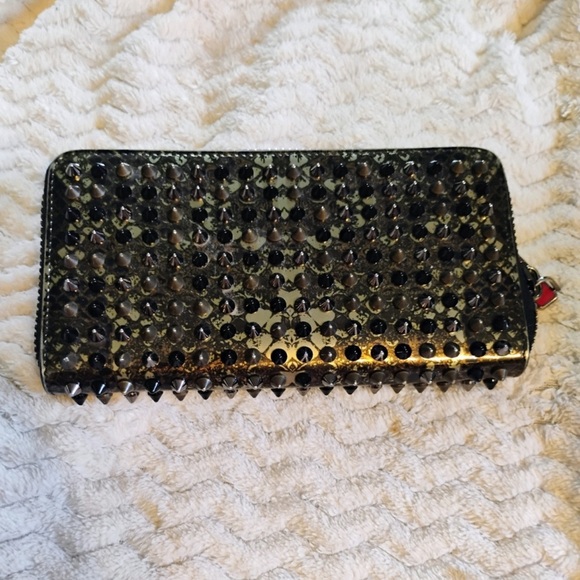 Christian Louboutin Studded Black & Gold Splatter Panettone Long Wallet, EUC - Picture 3 of 8
